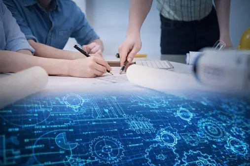 Engineer working in a focused basement lab environment